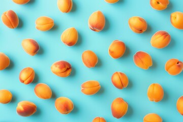 Wall Mural - Fresh Apricots Pattern on Blue Background