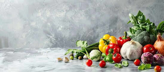 Leinwandbilder - Copy space image featuring fresh organic vegetables displayed on a table