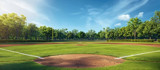 Wall Mural - Park with a baseball field perfect for games and events with a vast open area ideal for recreation and sports featuring a copy space image