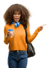 Poster - African american student woman pointing away side with finger