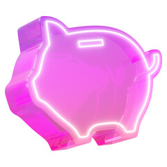 Sticker - Piggy bank png 3D pink neon, transparent background