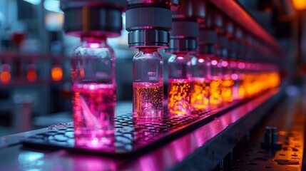 Poster - close-up of a pharmaceutical production line showcasing the impact of lab-on-a-chip technology on vi