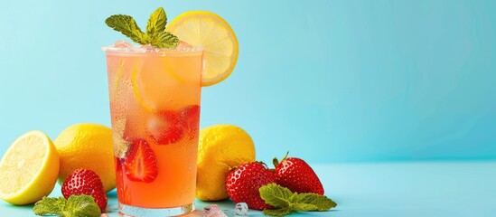 Poster - A refreshing strawberry and lemon beverage with room for text or details in the image. with copy space image. Place for adding text or design