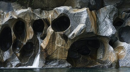 Sticker - Rocks shaped by flowing water at Aganamigawa Caves Tottori Prefecture