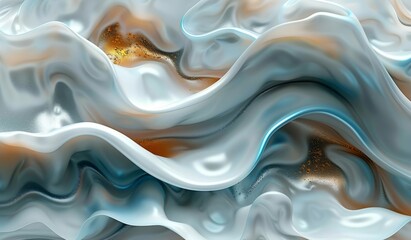 Poster - Abstract Blue and White Wavy Silk