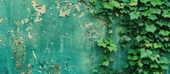 Poster - Close up photo of a textured green wall with copy space image