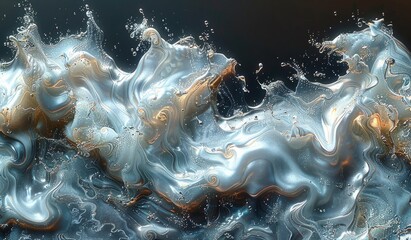 Poster - abstract liquid swirl with silver and gold