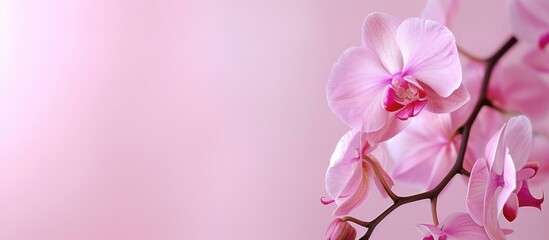 Poster - Pink orchid on a blank background with space for text or other elements commonly referred to as a copy space image