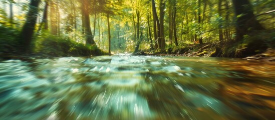 Poster - Blurred forest stream creates a dynamic backdrop with copy space image