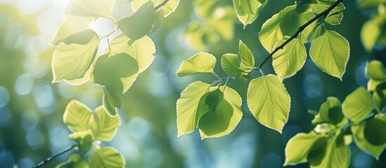 Leinwandbilder - Close up of fresh birch leaves in the springtime with a spring atmosphere and room for a copy space image