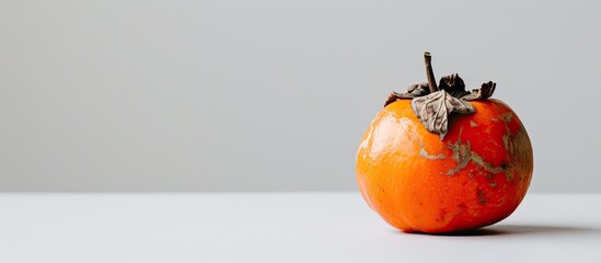 Leinwandbilder - A ripe persimmon showcased on a plain white backdrop perfect for a copy space image