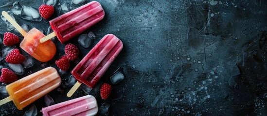 Aufkleber - Popsicles and ice cream on a dark surface with copy space image