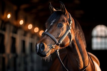 Elegant Brown Horse Portrait with Bridle