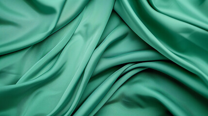 Abstract green background with layers of silk folded drapery 