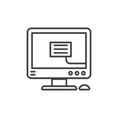 Poster - Line Art Illustration: Desktop Computer Displaying Document with Mouse