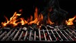 © GenZGraphics - BBQ grill with charcoal and flames on black background