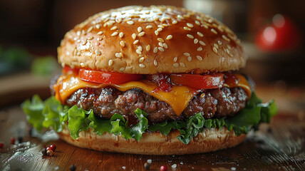 Juicy, appetizing Hamburger, close-up