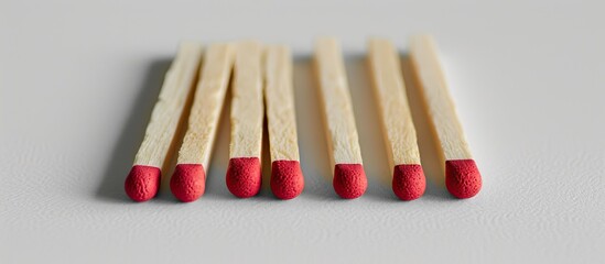 Poster - A row of matches on a white surface with copy space image available