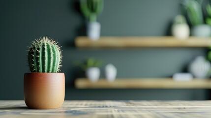 Cactus on table with copy space focused pot in background