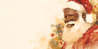 © Yana - portrait of santa claus, horizontal watercolor illustration. christmas card concept. for banner, design, print, interior, gift. copy space for text, white background,
