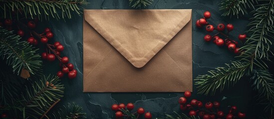 Poster - A dark background holds a Christmas themed letter or envelope mockup hinting at New Year greetings providing ample space for custom text