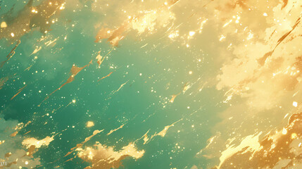 Poster - Abstract digital painting of a green and gold background with sparkling lights with copy space text for website, blog, and social media.