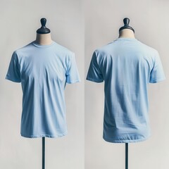 Wall Mural - classic light blue tshirt presented in front and back views on invisible mannequin clean minimal product photography on white background