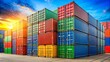 © DigitalArt Max - Row of colorful stacking containers at industrial freight import export distribution warehouse for shipping logistics transportationindustry.