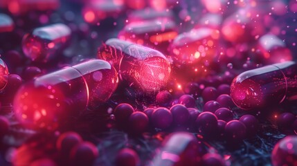 Poster - A digital illustration depicting a close-up of red capsules symbolizing the accelerating power of AI in drug discovery.