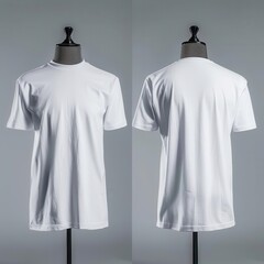 Wall Mural - clean white tshirt mockup on invisible mannequin front and back views subtle shadow details plain background for easy customization professional product photography