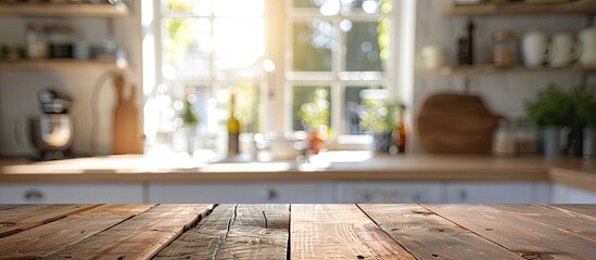 Wall Mural - Blurry kitchen background with table top and copy space image