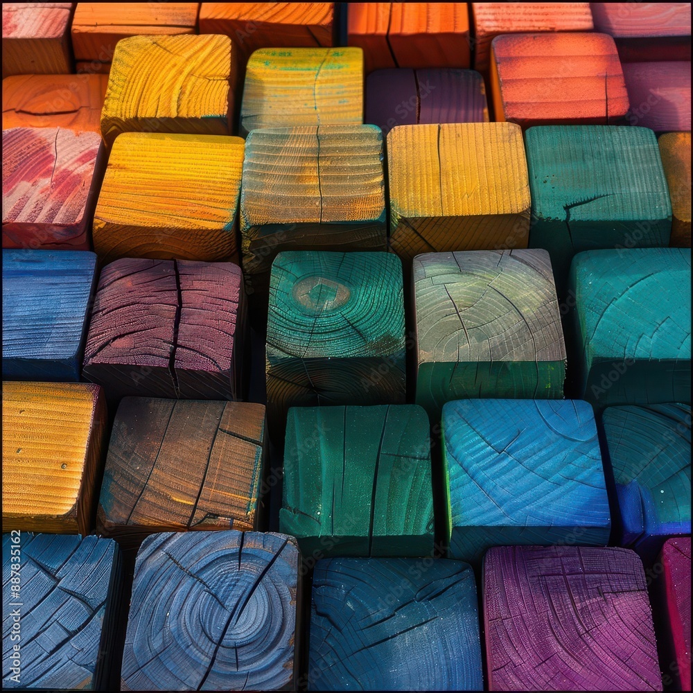colorful wooden blocks aligned in perfect rows wideformat image ...