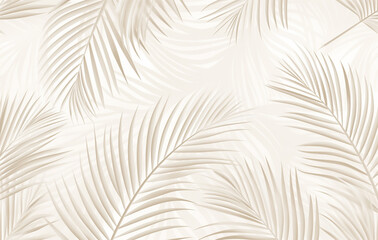 Luxury beige palm leaves pattern wallpaper, soft tones, white background, detailed lines, simple design