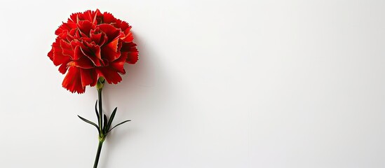 Poster - A stunning red carnation flower with copy space image on a white backdrop