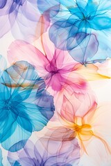 Sticker - A delicate watercolor painting of an abstract floral design, featuring soft pastel colors and fluid lines that create gentle petals in shades like purple, blue, pink, 