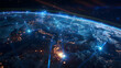 © Vicky - Digital world map planet Earth space global globe sky space 5G wireless network AI big data communication pathways science technology web internet connection transmission cyber cloud computing online