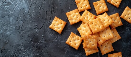 Fototapete - View from above of homemade cheese shaped crackers a perfect crispy snack with ample copy space for images