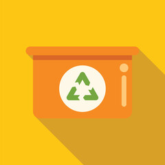 Poster - Orange recycling bin displaying the international recycling symbol, promoting environmental awareness and waste management
