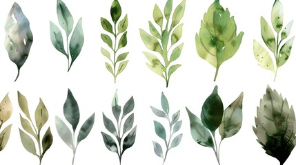 Canvas Print - Set of minimal watercolor leaves vectors