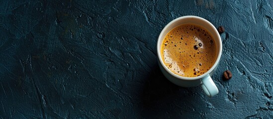 Fototapete - Homemade coffee cup with coffee on a dark background creating a cozy atmosphere Ideal for use in designs needing a copy space image