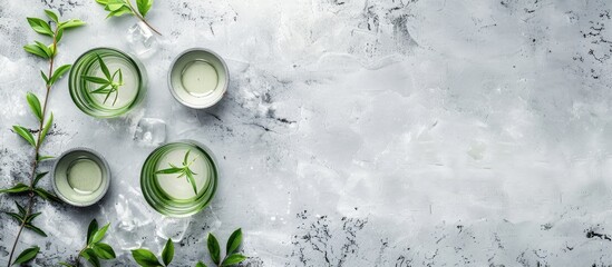 Aufkleber - Light concrete background with copy space image showcasing traditional Korean alcohol drink Soju