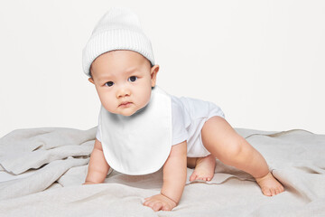 Canvas Print - Png baby apron and knit hat mockup