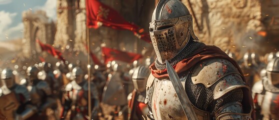 Close-Up of Siege Battle, Knights with Swords, Photorealistic Detail