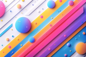 Canvas Print - Colorful geometric abstract design with 3D spheres and stripes in vibrant hues of pink, purple, and blue, creating a dynamic and playful visual effect.