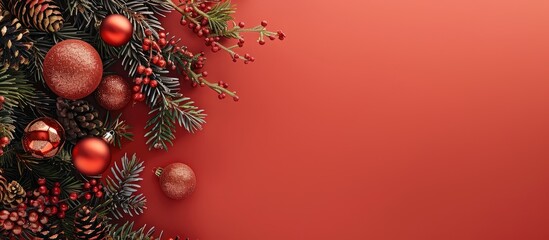 Fototapete - Flat lay top view of a Christmas composition with ample copy space image