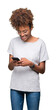 © Krakenimages.com - Young african american woman using smartphone over isolated background with a happy face standing and smiling with a confident smile showing teeth