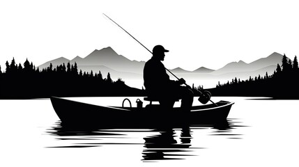 Wall Mural - a man sitting in a boat fishing with a hat 