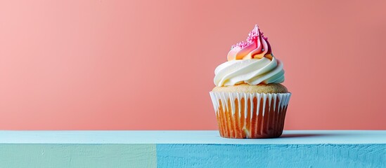 Poster - Delicious cupcake displayed on a colored backdrop with copy space image