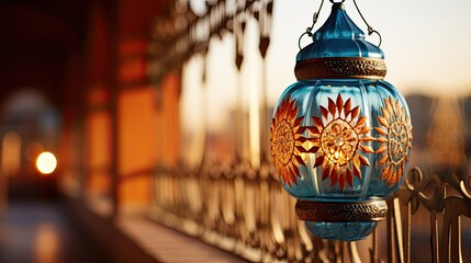 Canvas Print - Mediterranean Lantern Hanging on Wall  