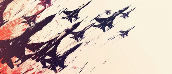 Wall Mural - A painting of fighter jets flying in the sky